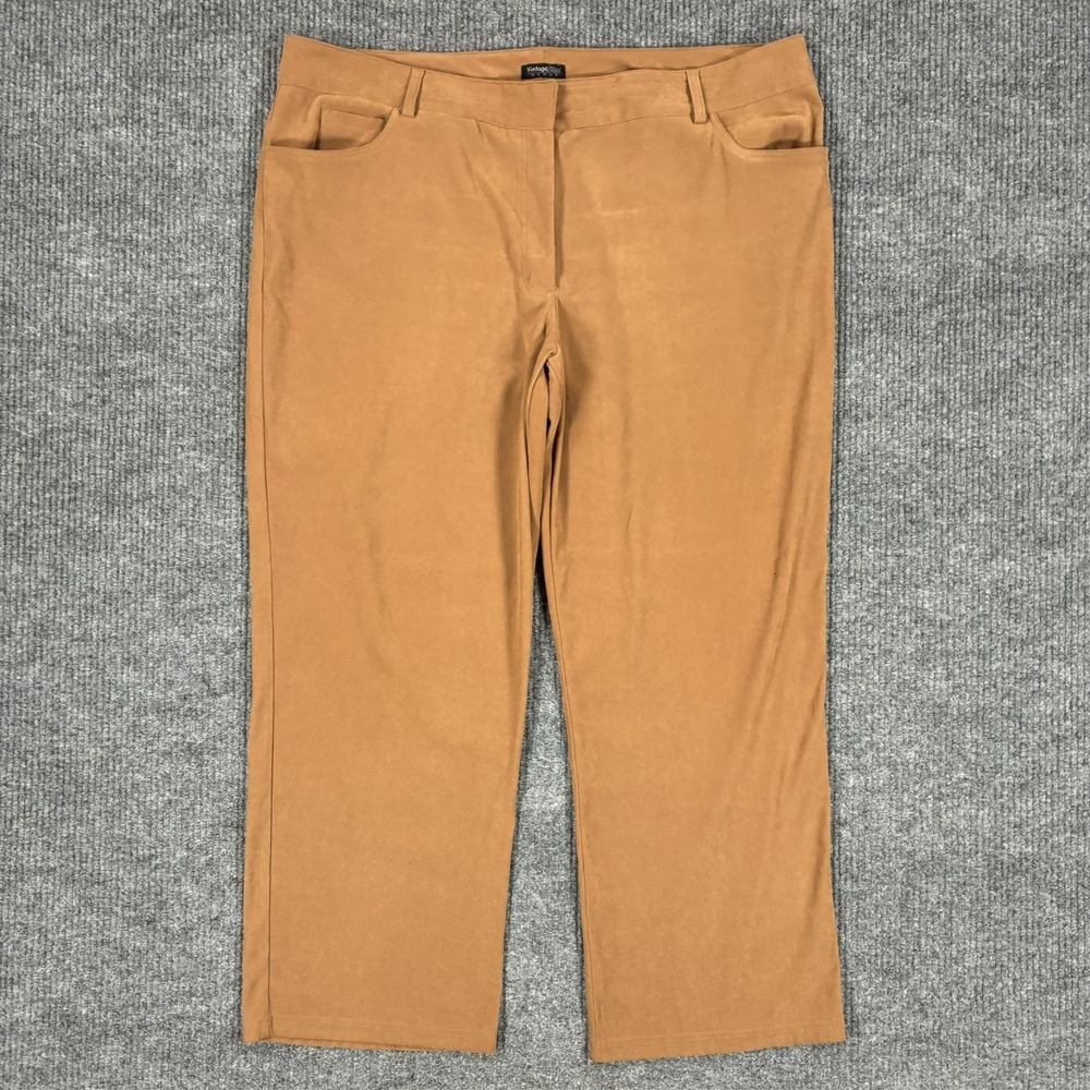 Vintage Blue Woman Stretch Pants Size 24W Brown Straight Leg High Rise